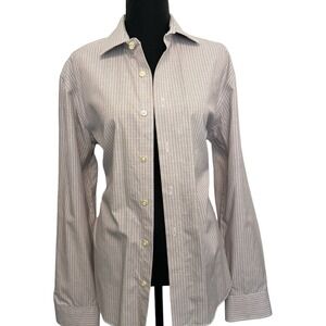 Egara Slim Fit Brown and White Pin Stripe Button Down Size L